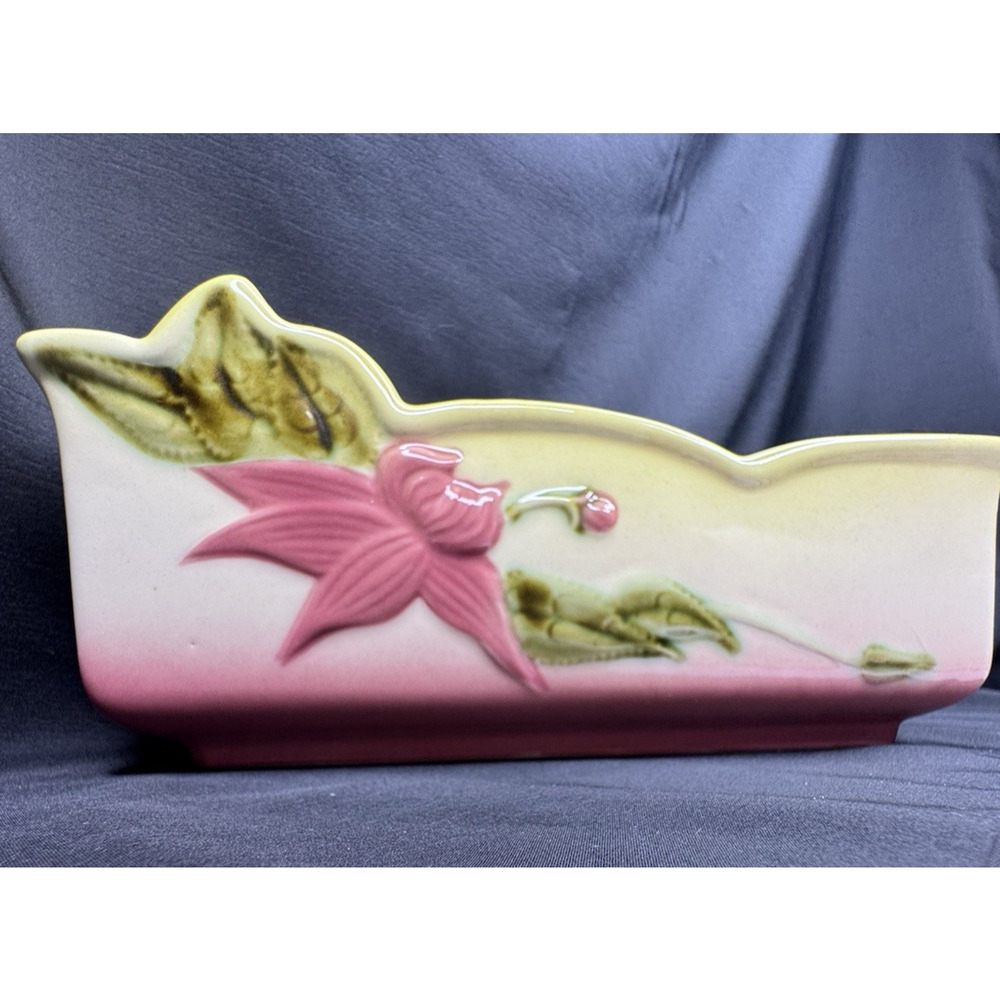 Vintage Hull Pottery Woodland Planter W14 “Dawn Rose” Pink Flower Chartreuse USA